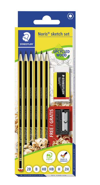 Potlood Staedtler Noris HB blister à 6 stuks met gum en gratis slijpe