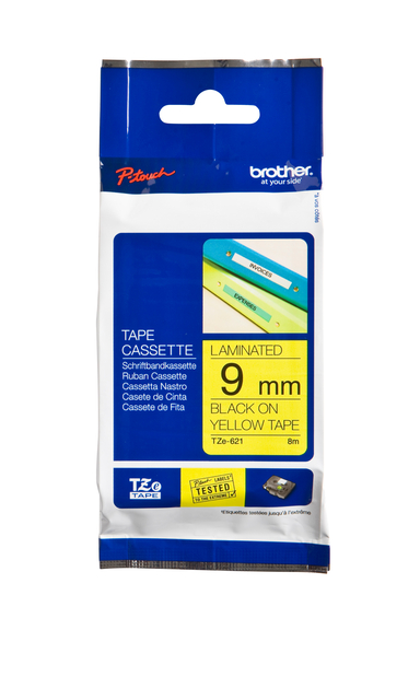 Labeltape Brother P-touch TZe-621 standard 9mm black on yellow