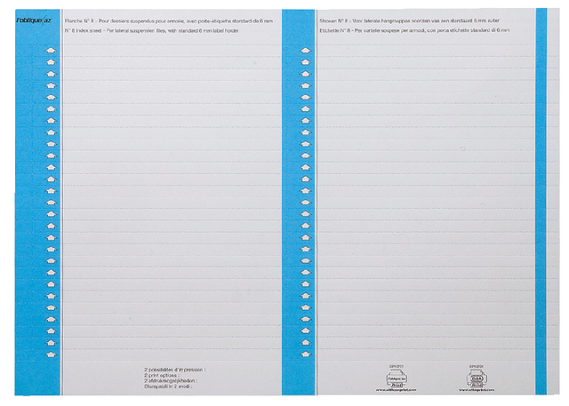 Suspension Files Label Sheet Nr 8; Bag Of 10; Cardboard Blue