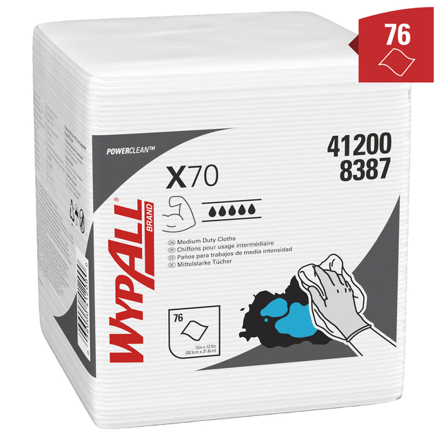 Poetsdoek WypAll X70 PowerClean 305x317mm 12x76vel wit 8387