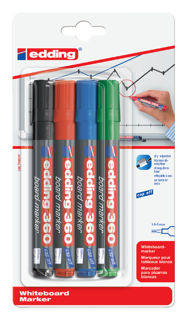 edding 360 whiteboard marker blister of 4 assorted