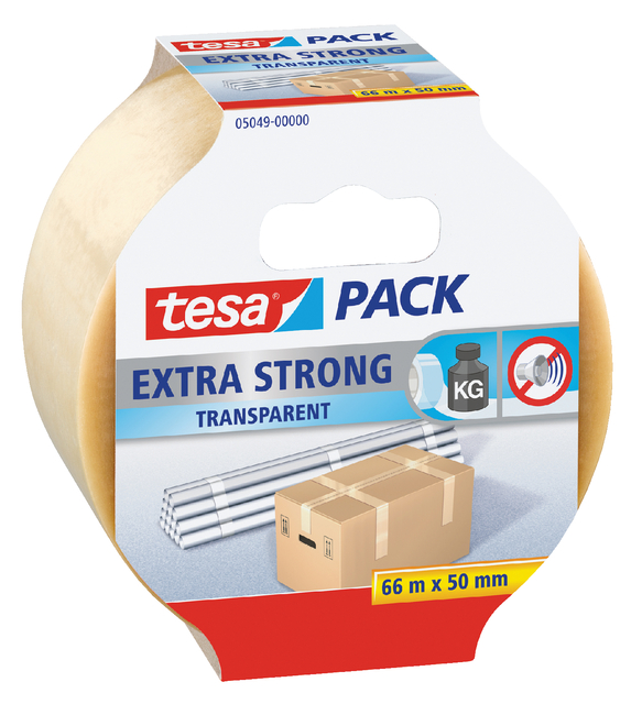 tesapack extra strong packaging tape 66m:50mm, transparent