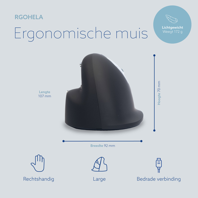 R-Go HE Mouse, Ergonomic mouse, Large (above 185mm), Right Handed, wired