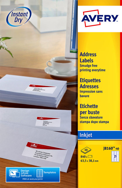 Etiket Avery J8160-40 63.5x38.1mm wit 840stuks