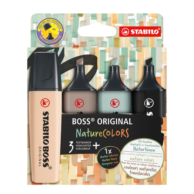 Markeerstift STABILO Boss 70/4 nature colors etui à 4 stuk