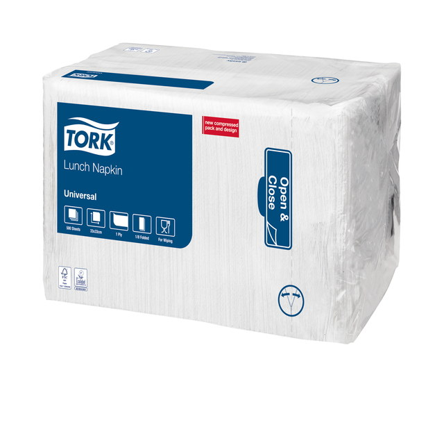 Tork White Lunch Napkin 33x33cm 1ply 1/8 9x500 white