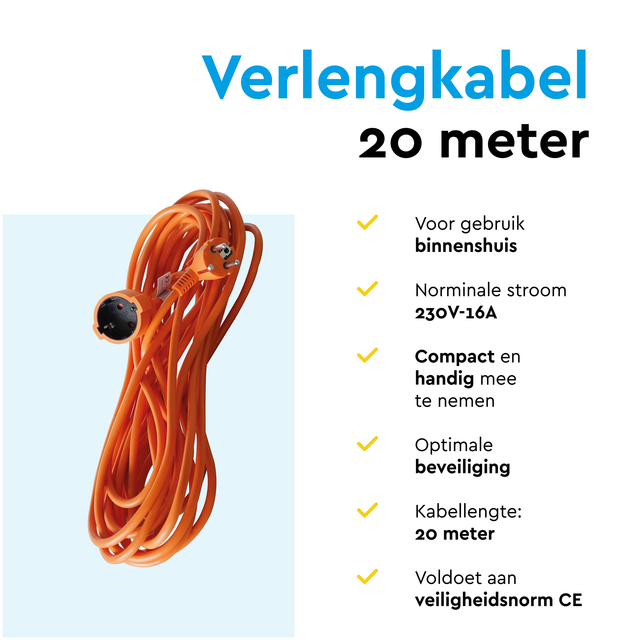 Verlengkabel BRASQ 20m oranje