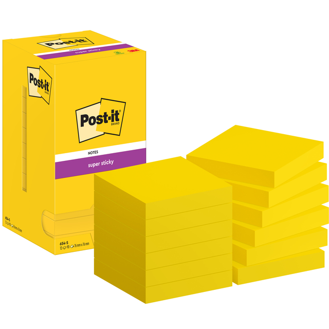 Memo pad Post-it 654 Super Sticky 76x76mm ultra yellow 12 pieces