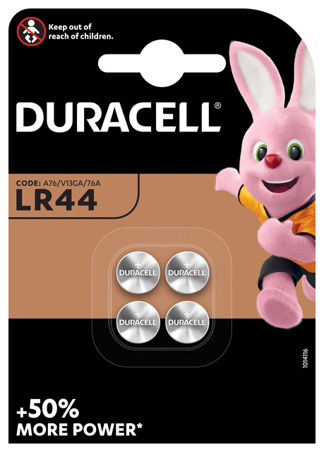 Batterij Duracell knoopcel 4xLR44 alkaline Ø11,6m