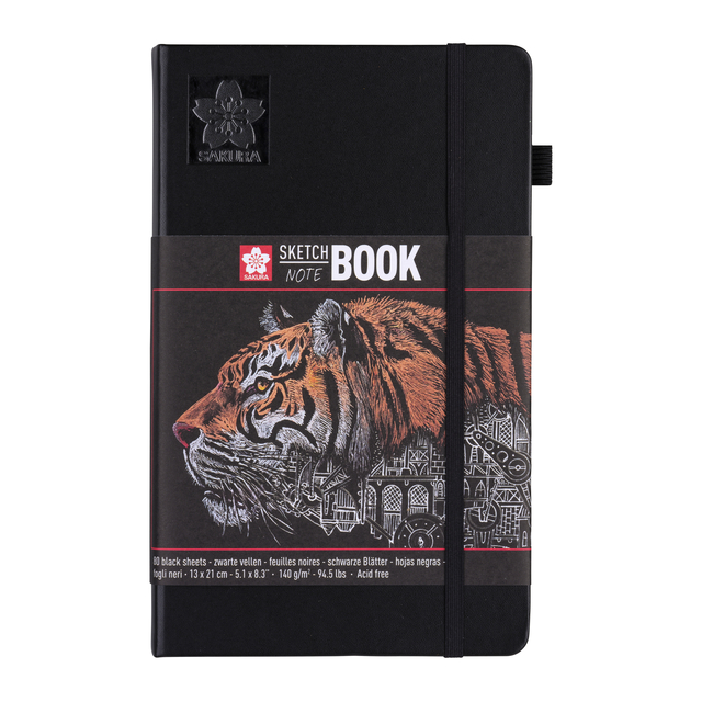 Schetsboek Sakura 80 zwarte vellen 140gr 130x210mm zwart
