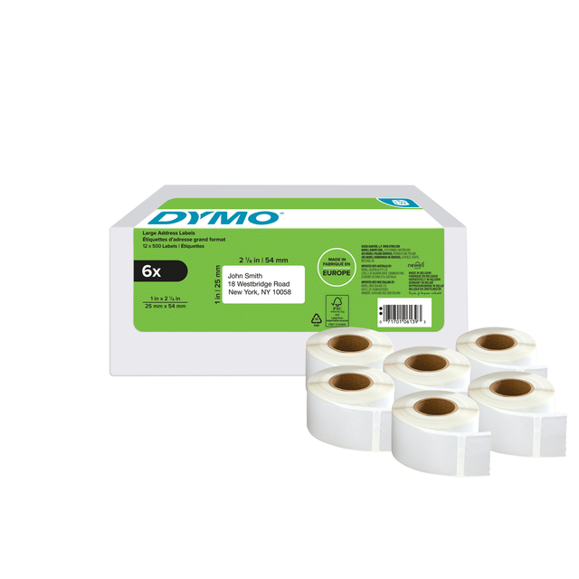 Etiket Dymo LabelWriter adressering 25x54mm 6 rollen á 500 stuks wi