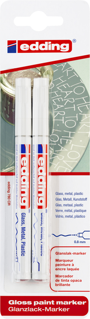 Viltstift edding 780 lakmarker rond 0.8mm wit blister à 2 stuk