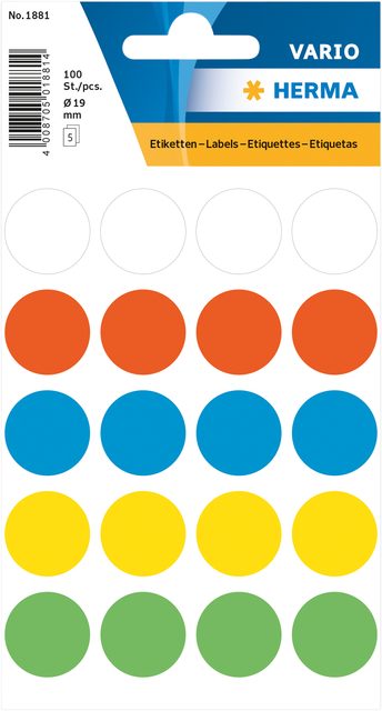 Multi-purpose labels ø 19 mm colours assorted 100 pcs