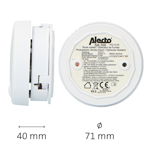 Rookmelder Alecto mini 2 stuks met 5 jaar batterij SA102 wit