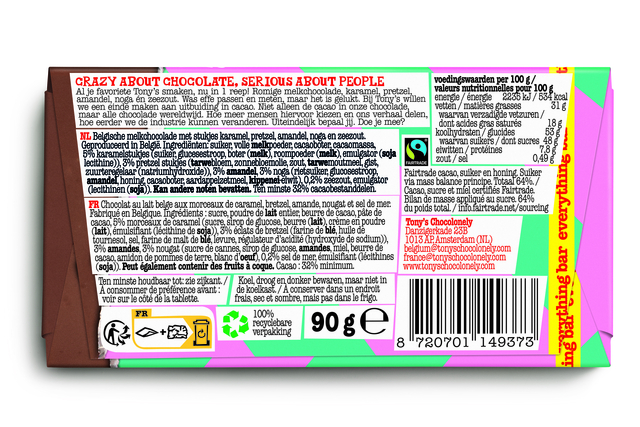 Chocolade Tony's Chocolonely melk everything reep 90 gram