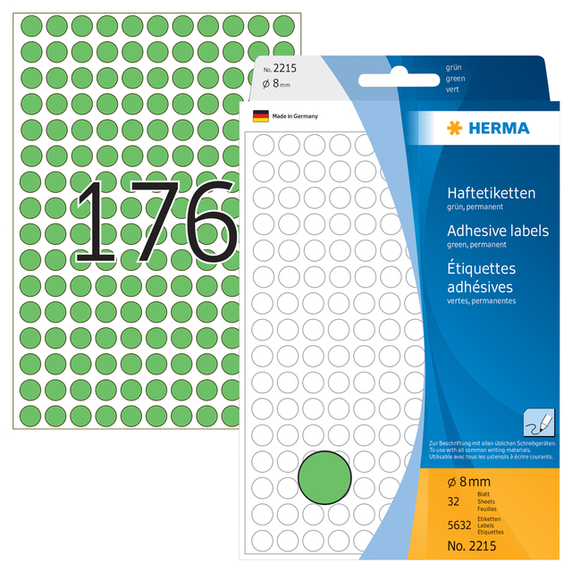 Multi-purpose labels / colour dots, Ø 8 mm, round, green, permanent adhesion, f