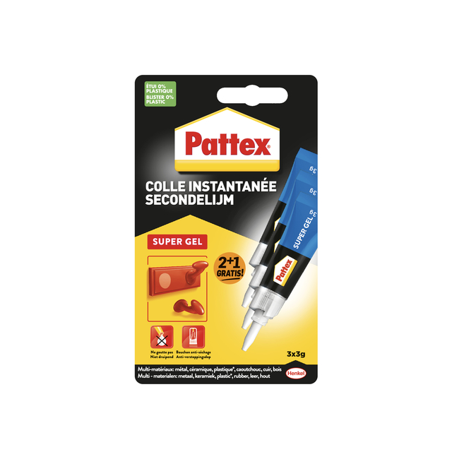 Superglue Pattex super gel 3 gram blister 2+1 free
