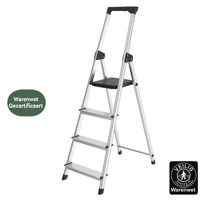 Huishoudtrap BRASQ 4 treden aluminium SLA400 zilver