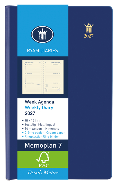 Agenda 2027 Ryam Memoplan 7 Suprema 7dagen/2pagina's ringplastic assorti