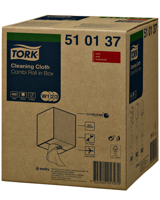 Cleaning cloth Tork W1 reusable nonwoven 400 sheets white 510137