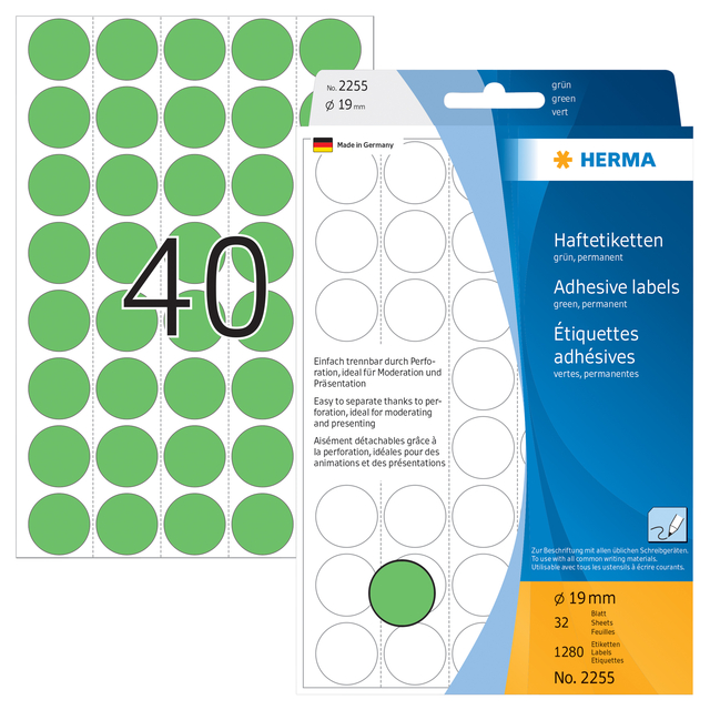 Multi-purpose labels ø 19mm green 1280 pcs