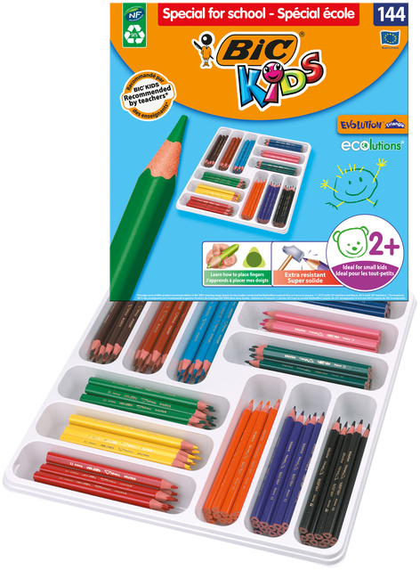 Kleurpotloden BicKids Evolution ecolutions assorti schoolbox à 144 stuk