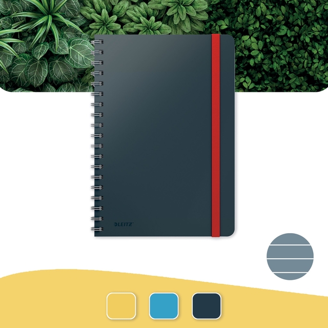 Notitieboek Leitz Cosy B5 160blz 100gr spiraal lijn grijs