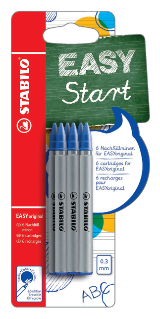 Rollerpenvulling STABILO Easyoriginal fijn blauw blister à 6 stuk