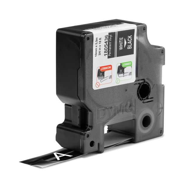 Labeltape Dymo Rhino industrieel vinyl 19mm wit op zwart