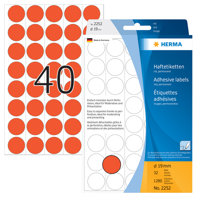 Multi-purpose labels ø 19mm red 1280 pcs