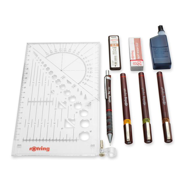 Tekenset rOtring Isograph college 0.2mm, 0.3mm en 0.5mm set à 3 stuks