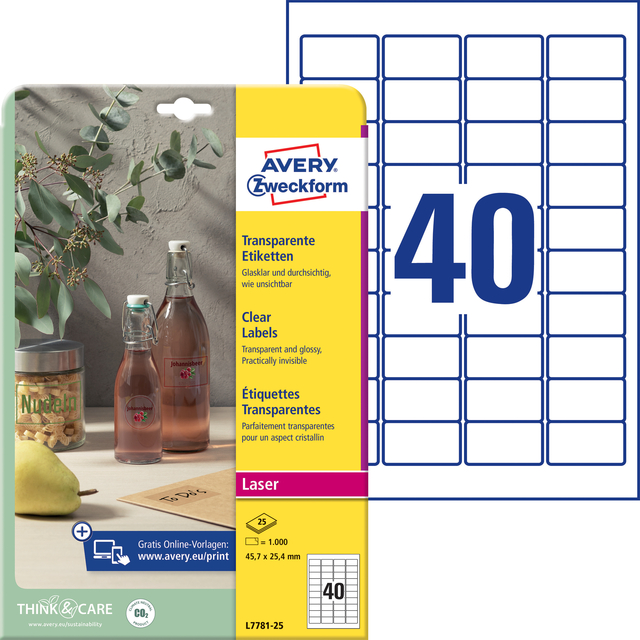 Etiket Avery L7781-25 45.7x25.4mm transparant 1000 stuks