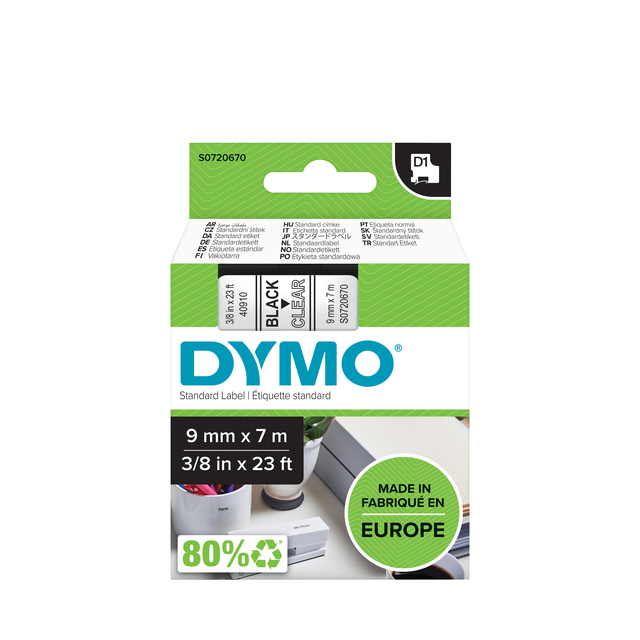 Dymo Tape 9mmx7M Blk/Cl 40910/S0720670
