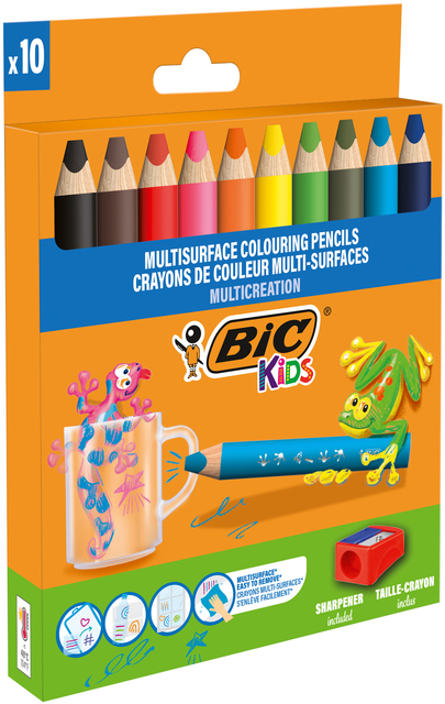 Kleurpotloden BicKids Multi Surface inclusief puntenslijper assorti pak à 10 stuk