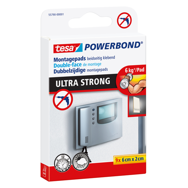 Montage pad tesa® Powerbond Ultra Strong dubbelzijdig 2x6cm 9 stuk