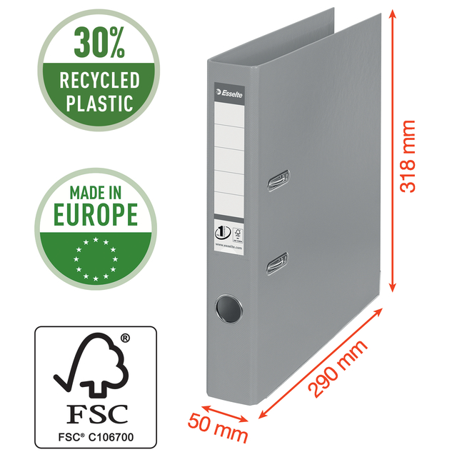 Lever Arch File Esselte No.1 VIVIDA 50mm PP A4 green