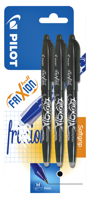 Rollerpen PILOT friXion medium zwart blister à 3 stuk