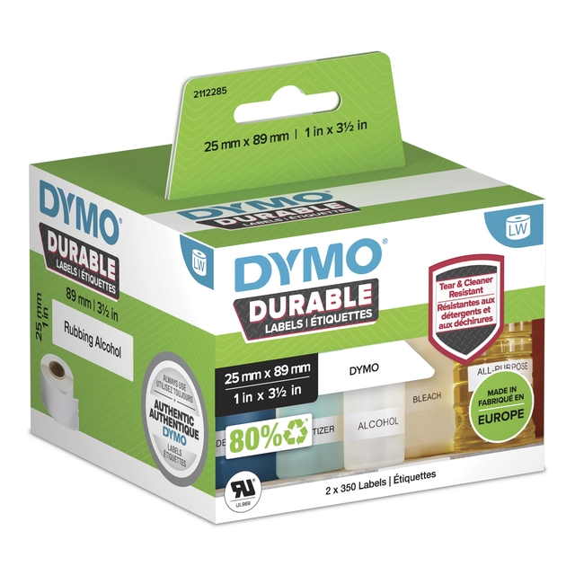 Etiket Dymo LabelWriter industrieel 25x89mm 2 rollen á 350 stuks wi