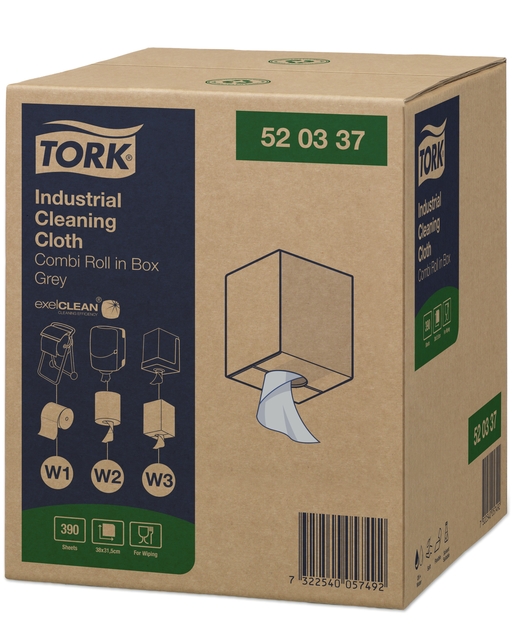 Reinigingsdoek Tork W1-W2-W3 Premium Industrial 1-laags 390 vel grijs 520337