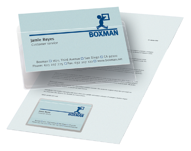 100x 3L adhesive business card pockets  95x60mm, long side open