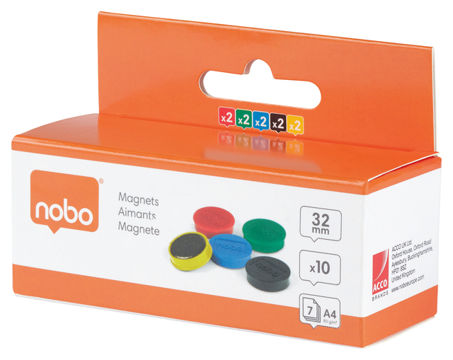 Magneet Nobo 32mm assorti 10 stuks