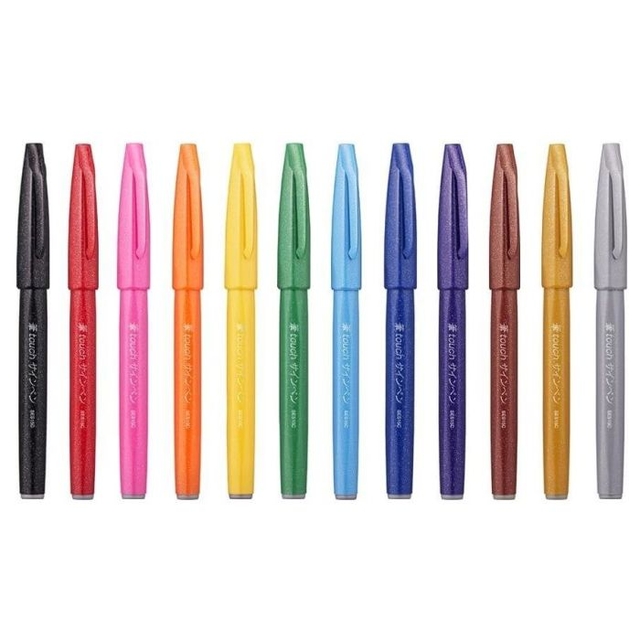 Brushpen Pentel SES15C Sign Artist standaardkleuren assorti doos à 12 stuk