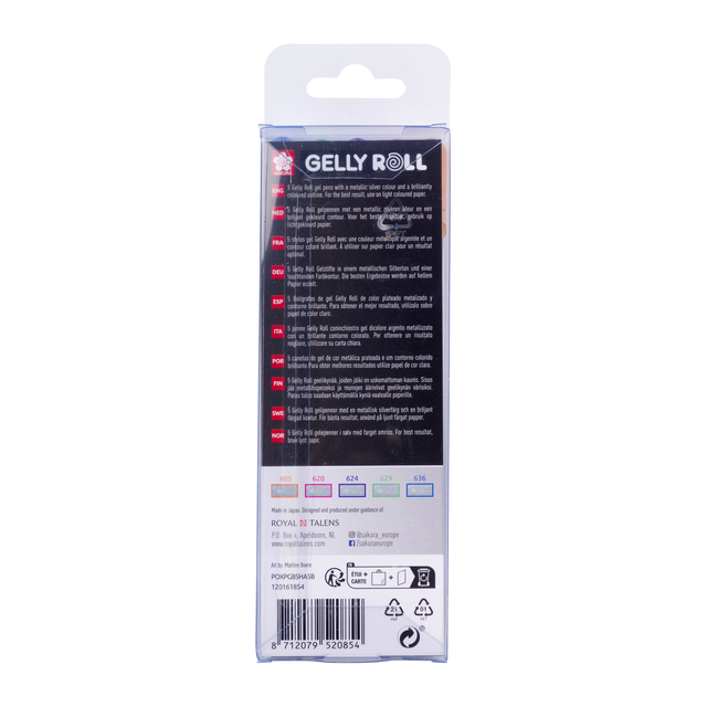 Gelschrijver Sakura Gelly Roll Silver Shadow set à 5 kleure