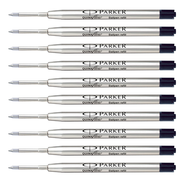 Balpenvulling Parker Quinkflow medium zwart blister à 10 stuk