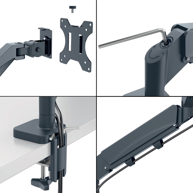 Monitorarm Leitz Ergo ruimtebesparend dubbel donkergrijs