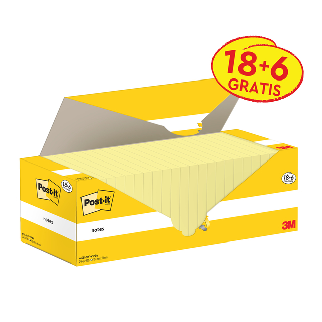 Memo pad 3M Post-it 655-CY 76x127mm yellow value pack