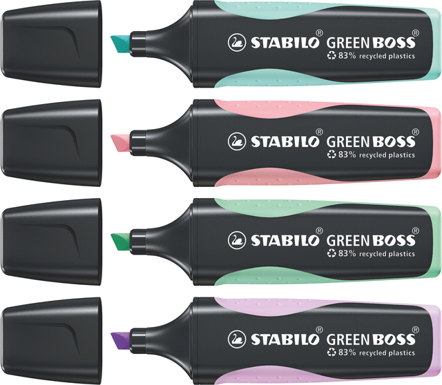 Markeerstift STABILO GREEN BOSS 6070/4 pastel assorti etui à 4 stuk