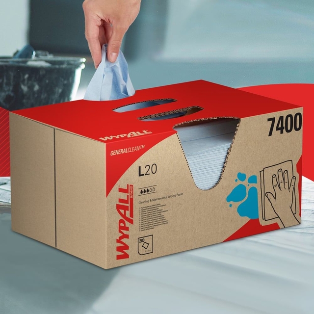 Poetsdoek WypAll L20 GeneralClean 420x330mm 280vel dispenserdoos blauw 7400
