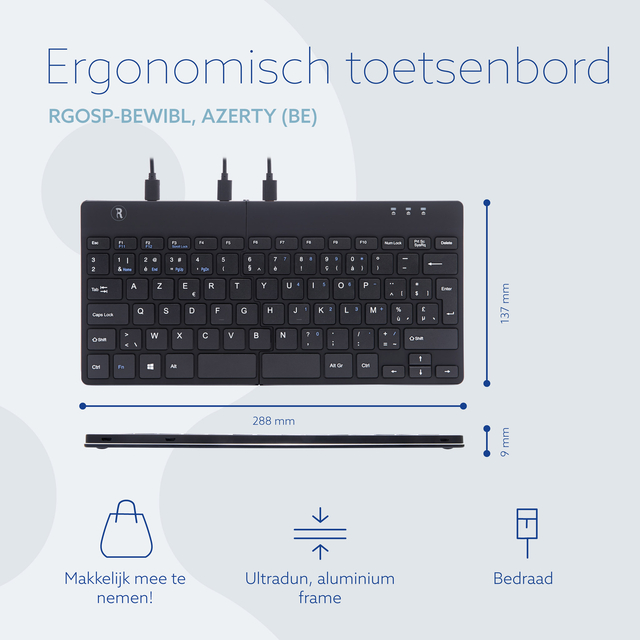 R-Go Split Ergonomic Keyboard, AZERTY (BE), black, wired