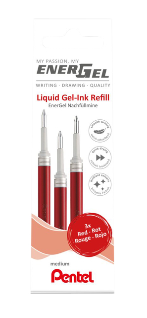 Gelschrijvervulling Pentel LR7 Energel medium rood  set à 3 stuk